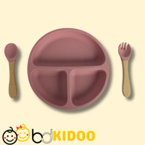Premium Silicone Baby Divided Plate Set with Natural Bamboo Handle | BPA Free & Non-Slip Feeding Plate
