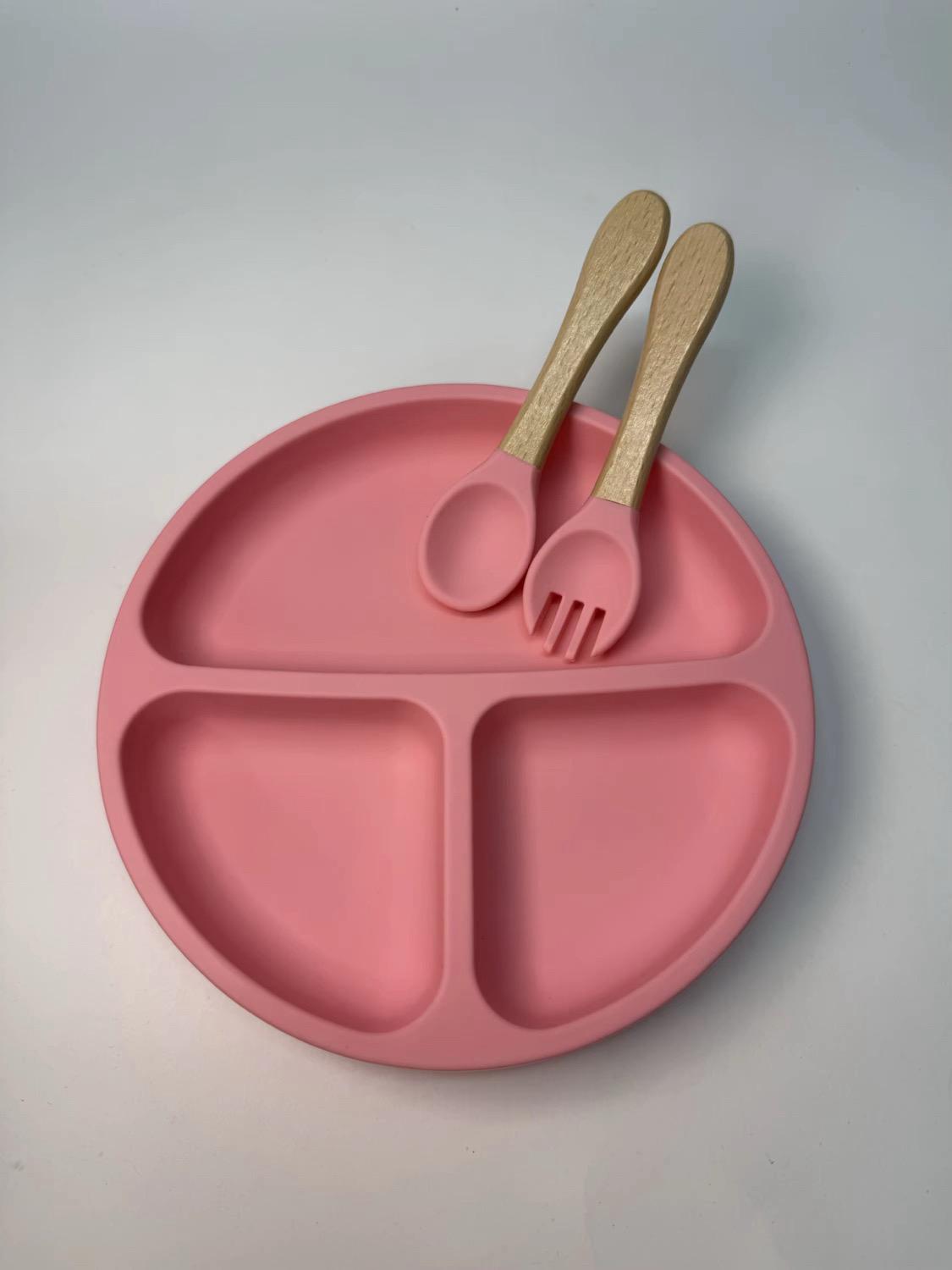 Premium Silicone Baby Divided Plate Set with Natural Bamboo Handle | BPA Free & Non-Slip Feeding Plate - Image 3