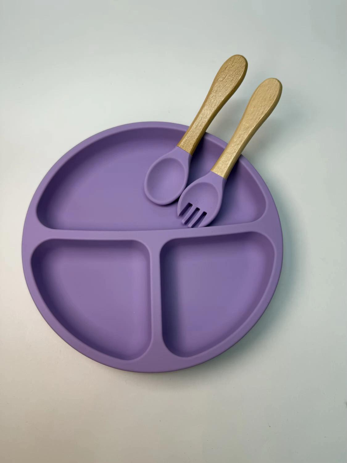 Premium Silicone Baby Divided Plate Set with Natural Bamboo Handle | BPA Free & Non-Slip Feeding Plate - Image 2
