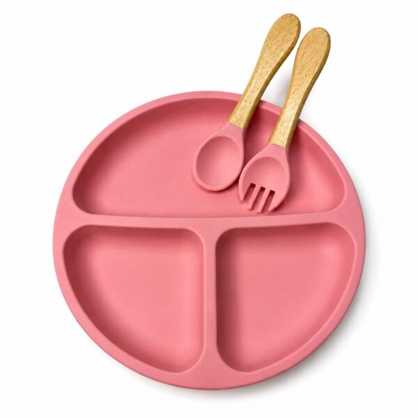 Bdkidoo Silicone Divided Plate with Spoon & Fork